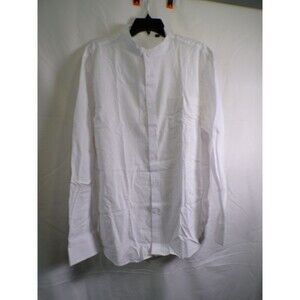 0039 Italy Men's L White Band Collar Dress Shirt Luxury Design In Italy